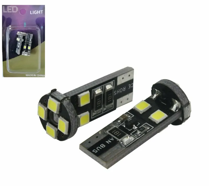 Комплкет от 2 броя LED Лед Диодни Крушки За Габарит Т10 W5W 8 SMD 12V Canbus - Error free Без грешки в Блистер - 0
