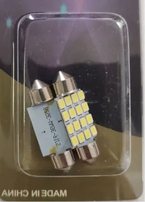 Комплект от 2 броя LED Лед Диодни Крушки 16 SMD 5050 36мм 12V Бяла Светлина в блистер