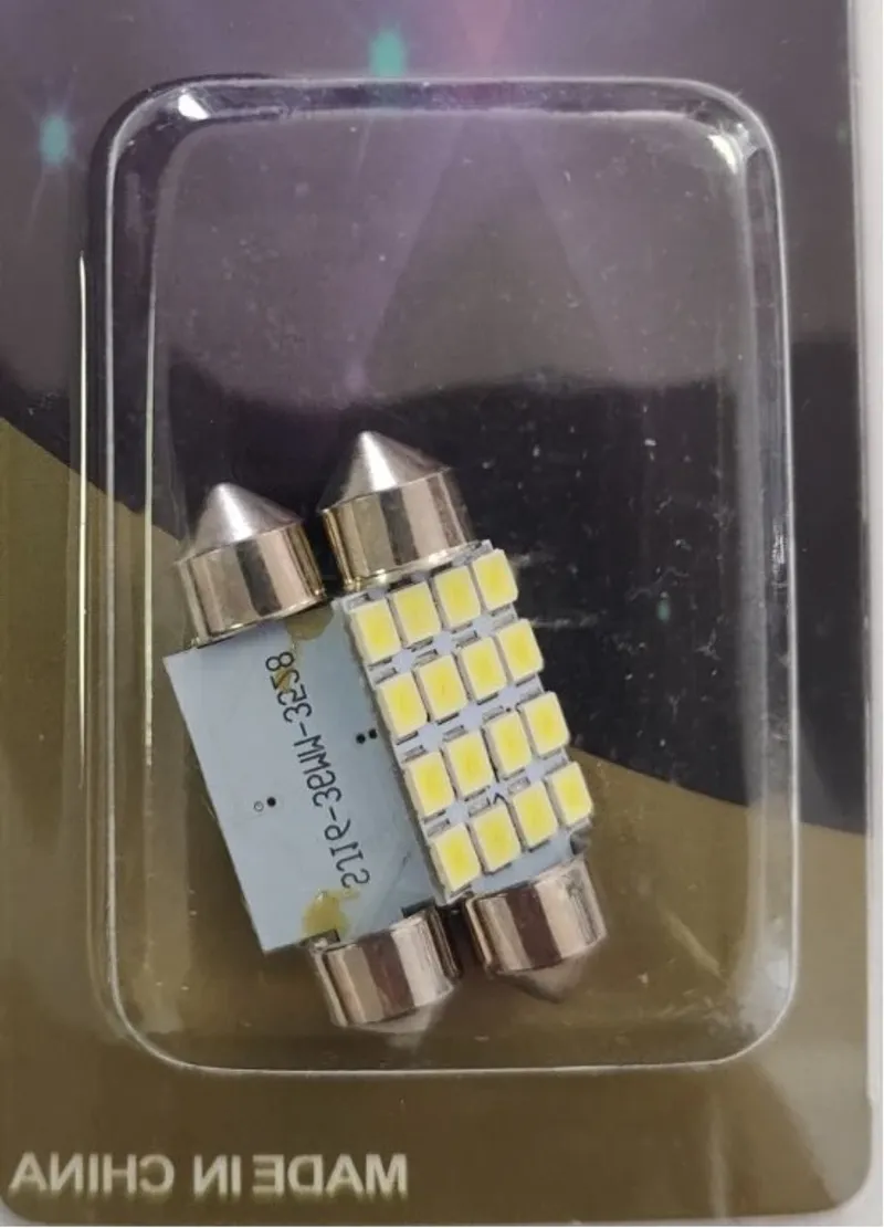 Комплект от 2 броя LED Лед Диодни Крушки 16 SMD 5050 36мм 12V Бяла Светлина в блистер - 0