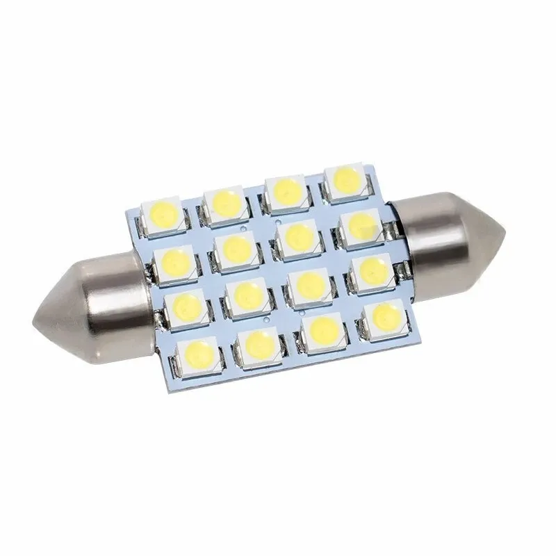 Комплект от 2 броя LED Лед Диодни Крушки 16 SMD 5050 39мм 12V Бяла Светлина в блистер - 0