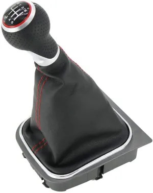 Tопка Скоростен Лост С Маншон, Черна с Червен Кант, Хром, Кожен Кожух, Фолксваген Голф Volkswagen VW Golf 6 A6 MK6 GTI GTD R20 2009 - 2013