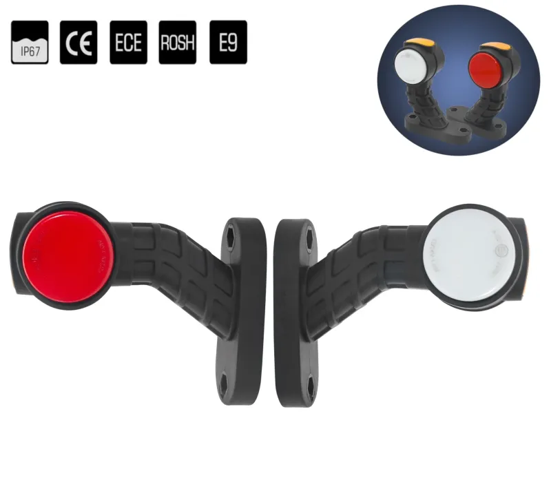 Комплект от 2 броя ЛЕД LED Странични Габарити Габаритни Светлини Тип Рогче с Неон Ефект за Камион Ремарке Тир Бус Ван Каравана и др. 12-24V червено-бяло-оранжево 180mm x 160mm - 0