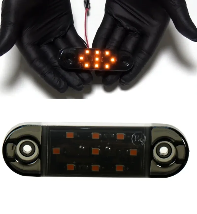 Опушен LED габарит маркер с 9 диода, Оранжев, 12V-24V, 20см кабел - 0