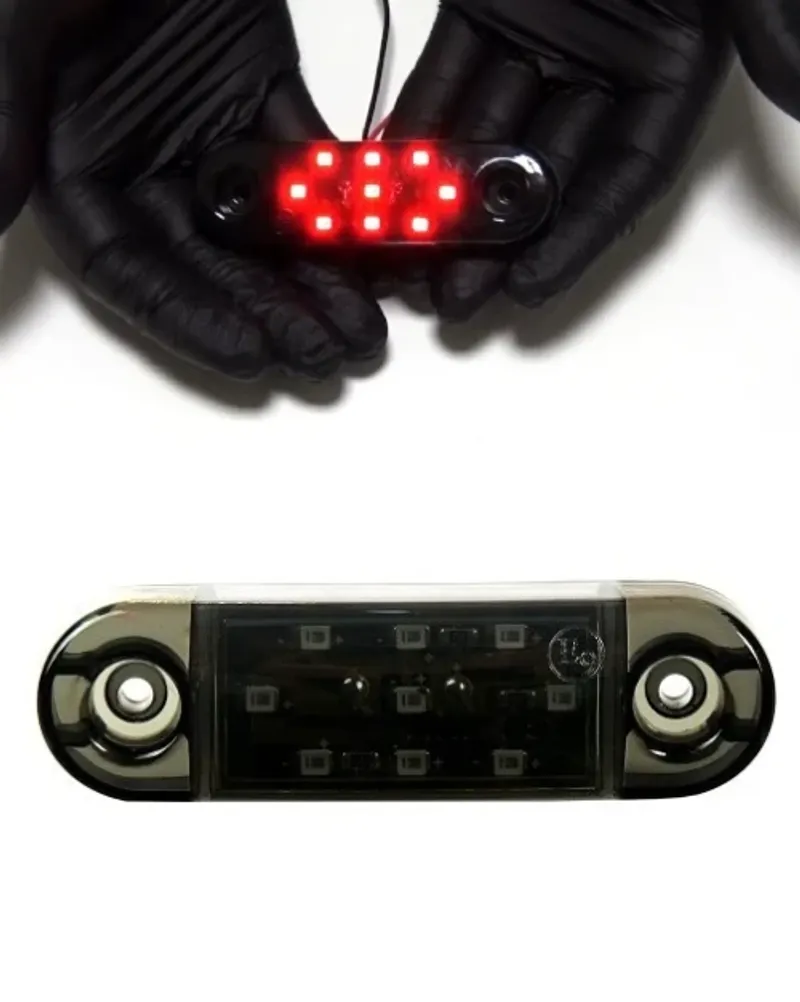 Опушен LED габарит маркер с 9 диода, Червен, 12V-24V, 20см кабел - 0