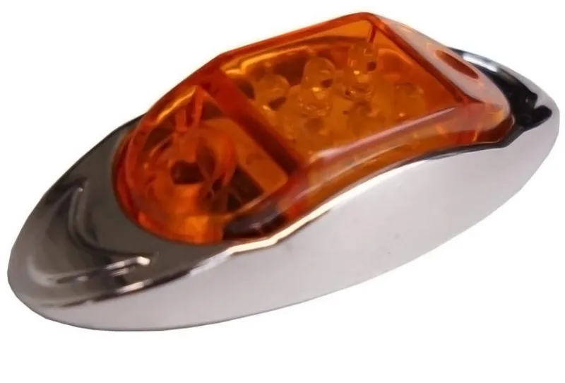 Оранжев LED страничен маркер / токос - габаритна светлина за камиони, тирове и ремаркета с 6 диода - 24V - 100мм х 42мм - хромиран корпус - 0