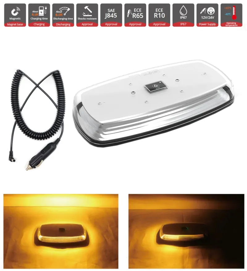 Wireless Безжична Лед Led Блиц Аварийна Сигнална Лампа Маяк с презареждаща се батерия с магнит 12V - 24V за пътна помощ платформа агро техника и др. - 0