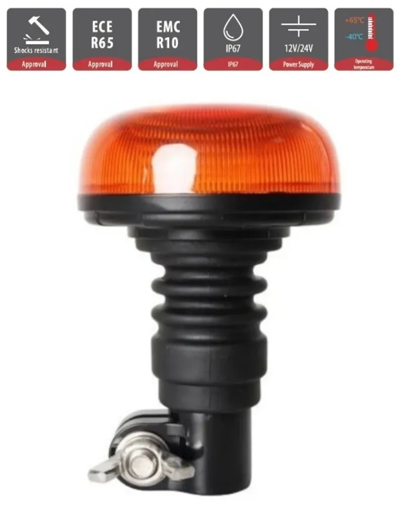 LED ЛЕД Аварийна Сигнална Лампа Маяк Буркан Оранжева Жълта 12V - 24V за монтаж на тръба За Пътна Помощ Платформа и др. - 0