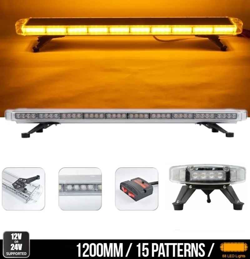Мощна аварийна сигнална лампа 120см 88 LED ЛЕД блиц маяк буркан лед бар 12-24V със 15 режима на работа жълта за пътна помощ платформа снегорин багер бус ван и др. - 0