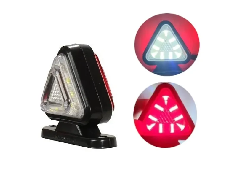 1 брой 18LED ЛЕД мини светодиоднен габарит токос тип рогче 12 - 24V бяло - червено с триъгълна форма Неон Ефект за ремаркета платформи камиони и др. - 0