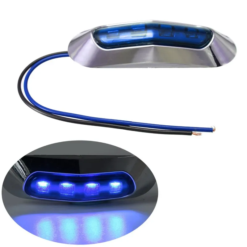 Син LED Габарит, Маркер, 4 диода, Хромирана рамка - 24V - 0