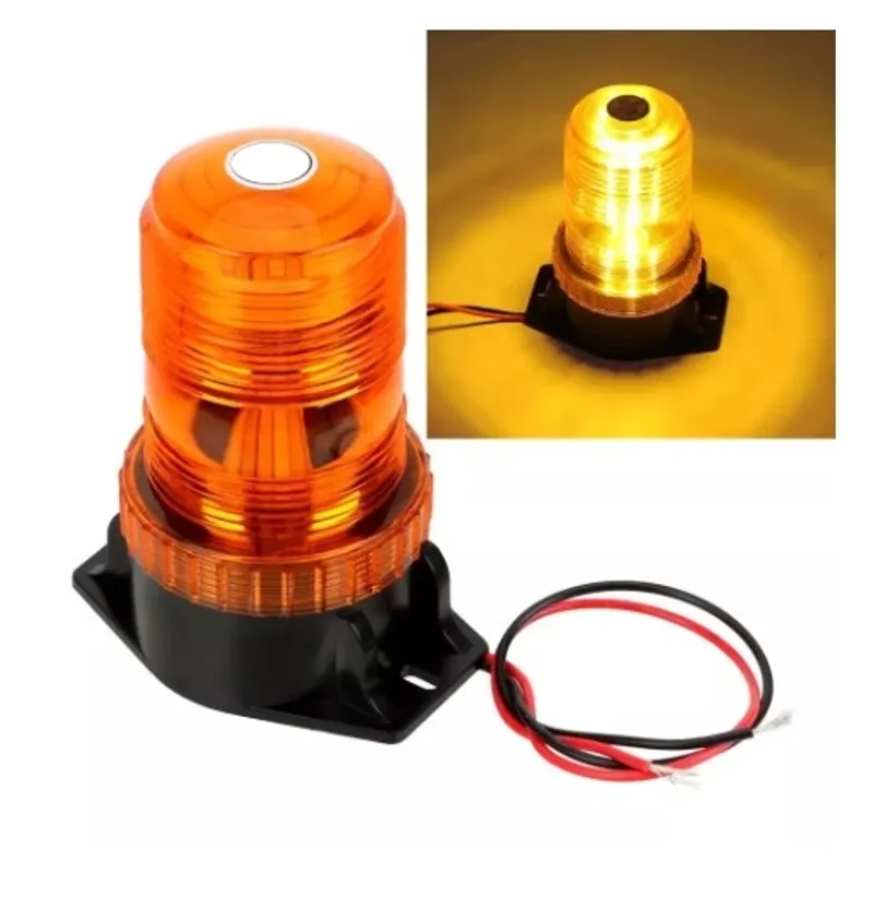 LED Лед Сигнална Аварийна Лампа Маяк Буркан 130mm x 74mm, 12V - 24V, 30 SMD Диода За Трактор, Електрокар, Мотокар, Селскостопански Машини и др. - 0