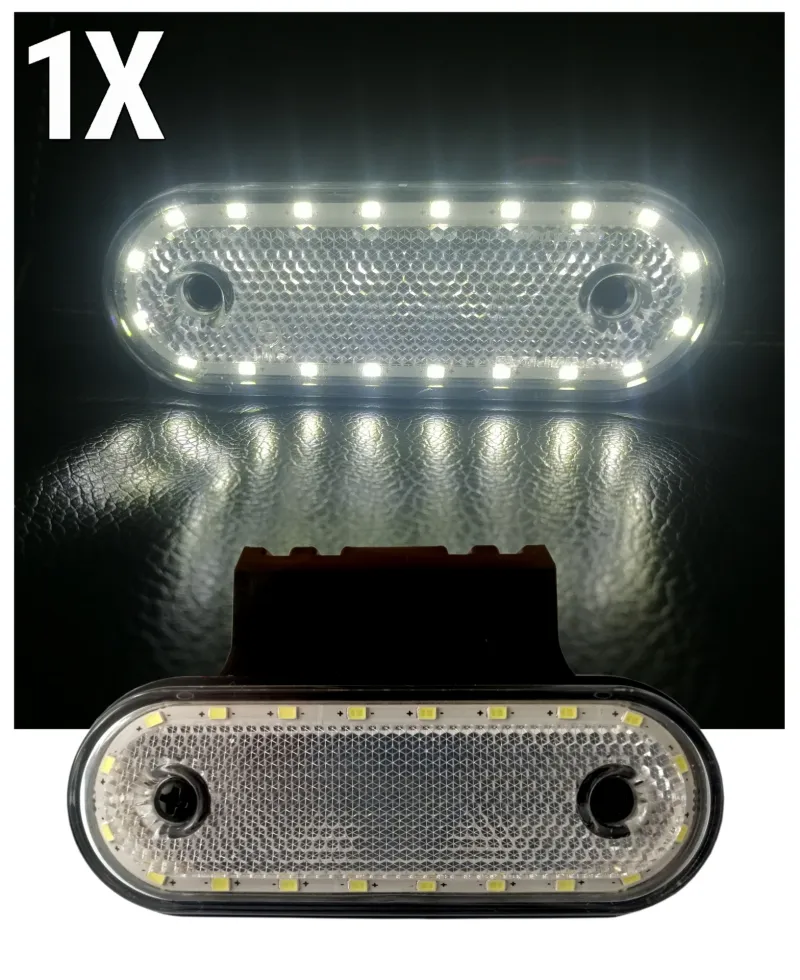 LED Диоден Габарит, Маркер, Токос Със Стойка, Бял, 20 Диода, 12V - 24V За Камион, Бус, Ван, Ремарке, Каравана, Платформа - 0