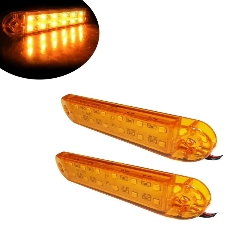 1 брой ЛЕД LED Оранжев Жълт Диоден Маркер Габарит Токос със 12 светодиода за камион ремарке бус ван каравана платформа 12-24V - 0