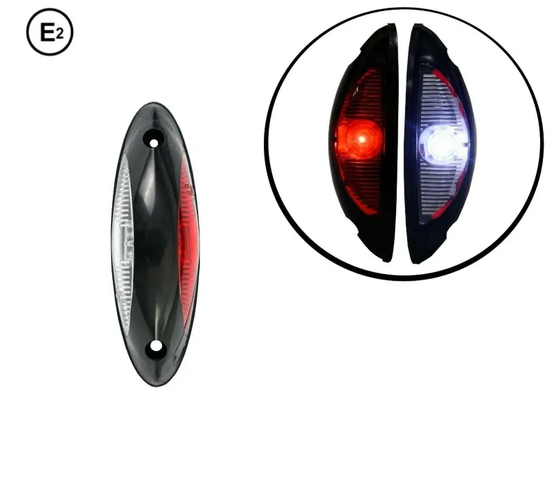Универсален LED Светодиоден Страничен Габарит Маркер червено-бяло с плоска основа за вертикален монтаж за бус ремарке камион каравана кемпер 24V - 0
