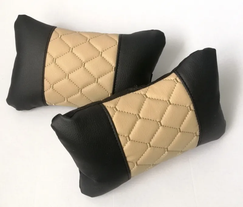 Комплект от 2 броя универсални възглавници авто възглавничка за врат за по-добър комфорт при дълъг път с автомобил бежово - черно - 0