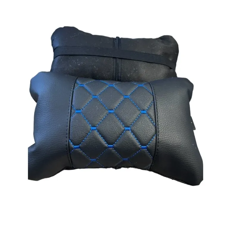 Комплект от 2 броя универсални възглавници авто възглавничка за врат за по-добър комфорт при дълъг път с автомобил черно със син шев - 0