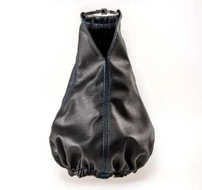 Универсален маншон калъф за скоростен лост от висококачествена еко кожа черен със син шев - 0