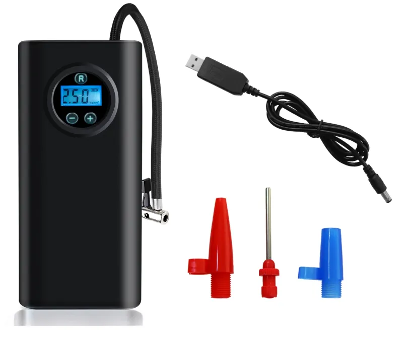 Преносим мини автомобилен въздушен компресор помпа за гуми с LED дисплей и вградена батерия - 0