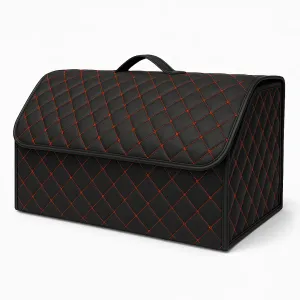 Луксозен кожен органайзер за багажник сгъваема кутия за съхранение с червен шев 66x30x30см