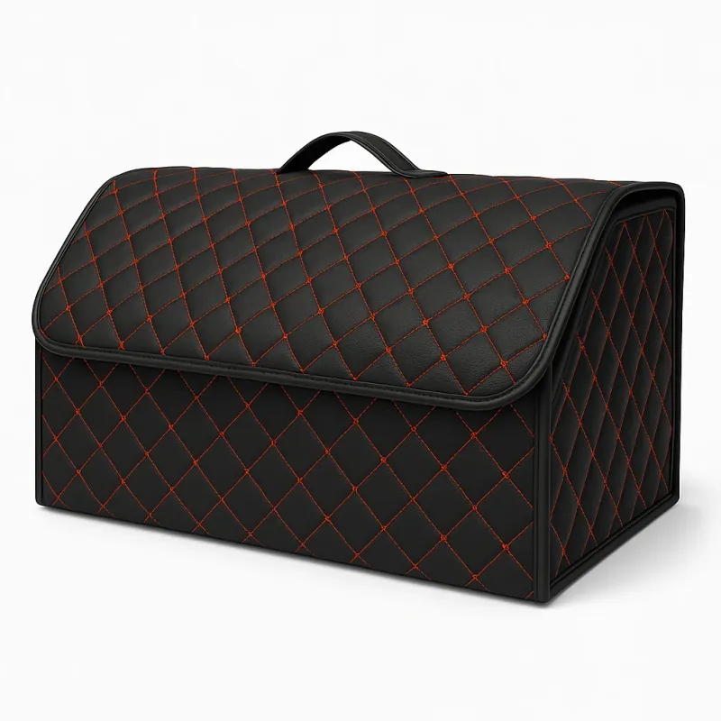 Луксозен кожен органайзер за багажник сгъваема кутия за съхранение с червен шев 66x30x30см - 0