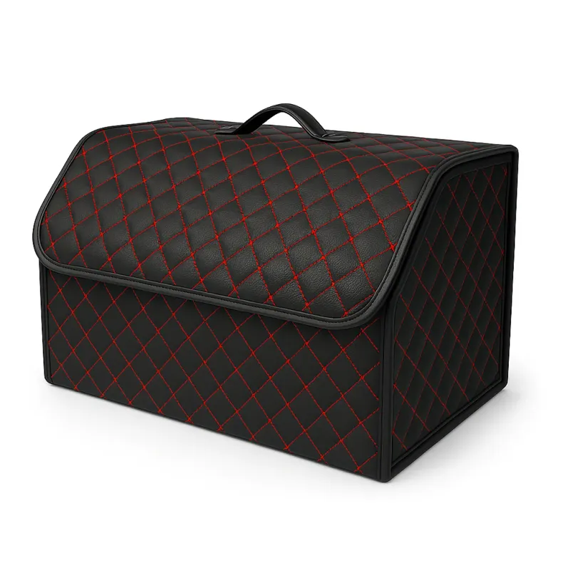Луксозен кожен органайзер за багажник сгъваема кутия за съхранение с червен шев 55x30x30 см - 0