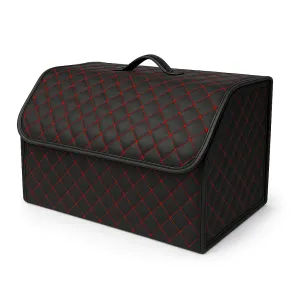Луксозен кожен органайзер за багажник сгъваема кутия за съхранение с червен шев 55x30x30 см