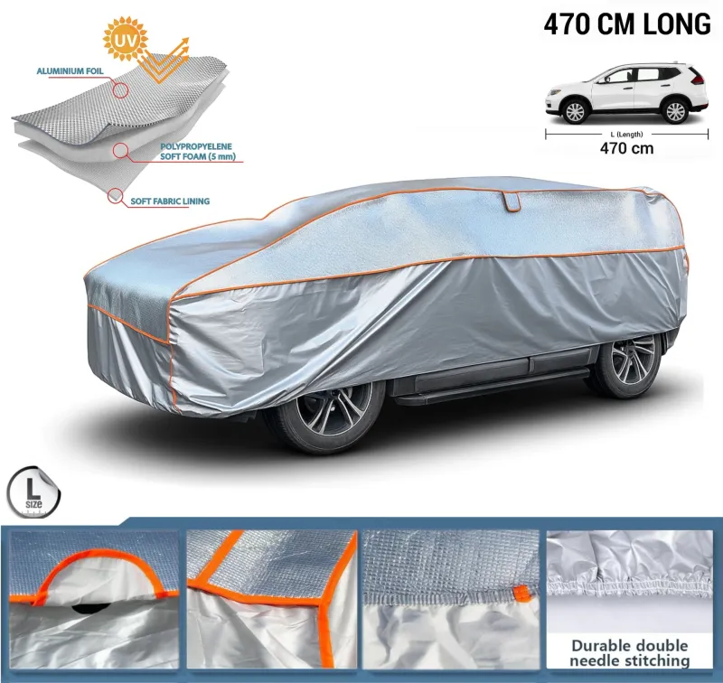 Висококачествено Покривало непромокаемо с алуминиево покритие против градушка за автомобил, Джип, SUV размер L – 470 см - 0