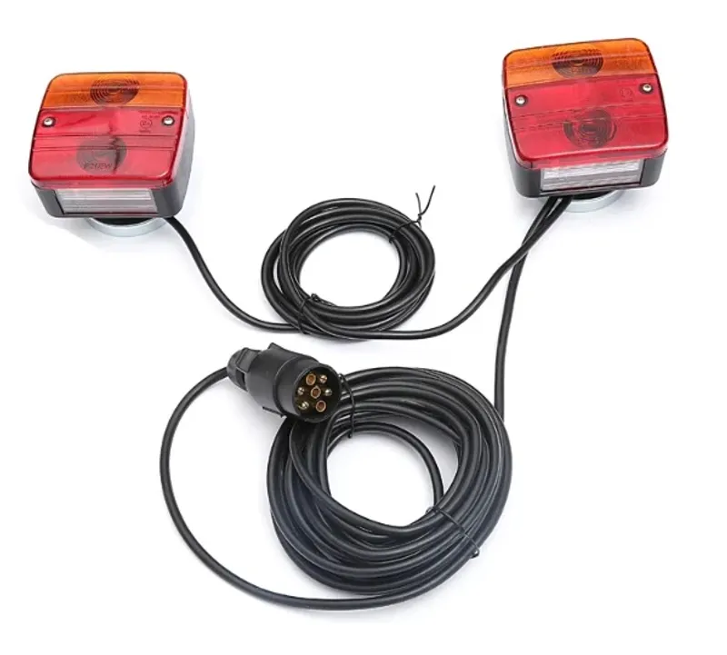 Комплект от 2 броя Стопове Задни светлини с 4 Функции За Ремарке Колесар Каравана Платформа С Магнит и Кабел 7.5m - 0
