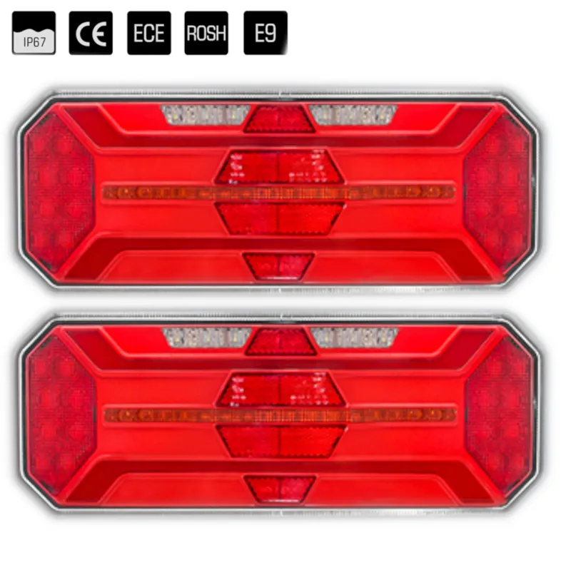 Комплект Ляв + Десен Мултифункционални Диодни LED Лед Стопове с Бягащ Мигач Неон Neon Ефект 12V 24V 350mm X 131 mm X 60mm E9 За Бус Камион Тир Ремарке Караванa - 0