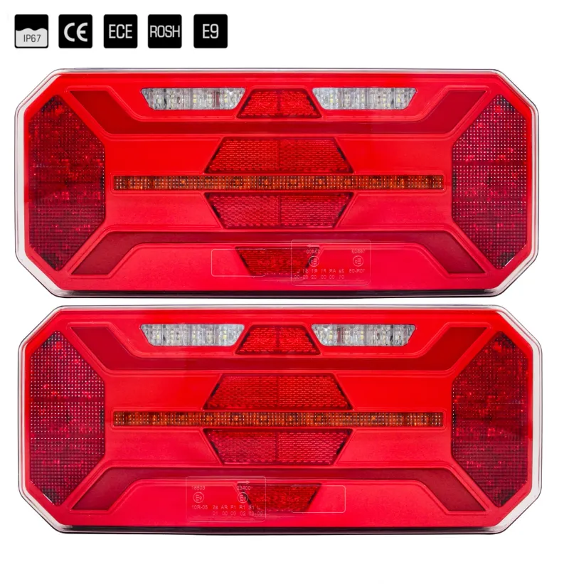 Комплект Ляв + Десен Мултифункционални Диодни LED Лед Стопове с Бягащ Мигач Неон Neon Ефект 12V 24V 305mm X 131mm X 60mm E9 За Бус Камион Тир Ремарке Караванa - 0