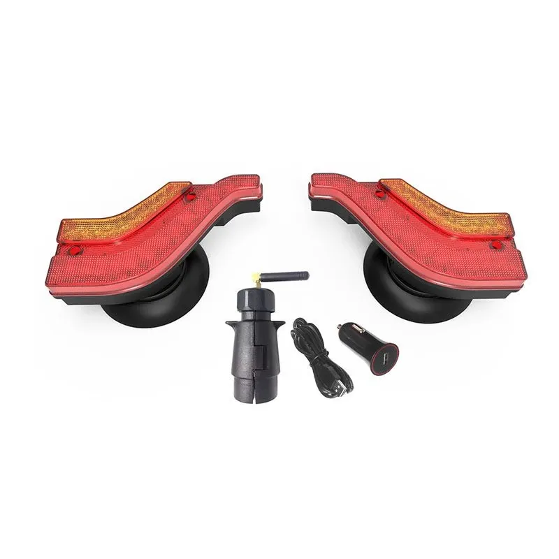 Комплект Безжични Преносими Диодни Лед Led Стопове Wireless Магнит и Вендуза Неон Neon Ефект 12V Иновационен дизайн форма FLYEAGLE за Ремарке Каравана Платформа и др. - 0