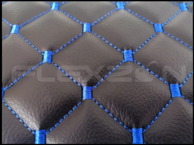 Черни Със Син Шев Кожени Стелки За ДАФ ХФ 106 DAF XF 106, Автоматични скорости, Еко Кожа, Капитонирани, Лукс Качество - 0