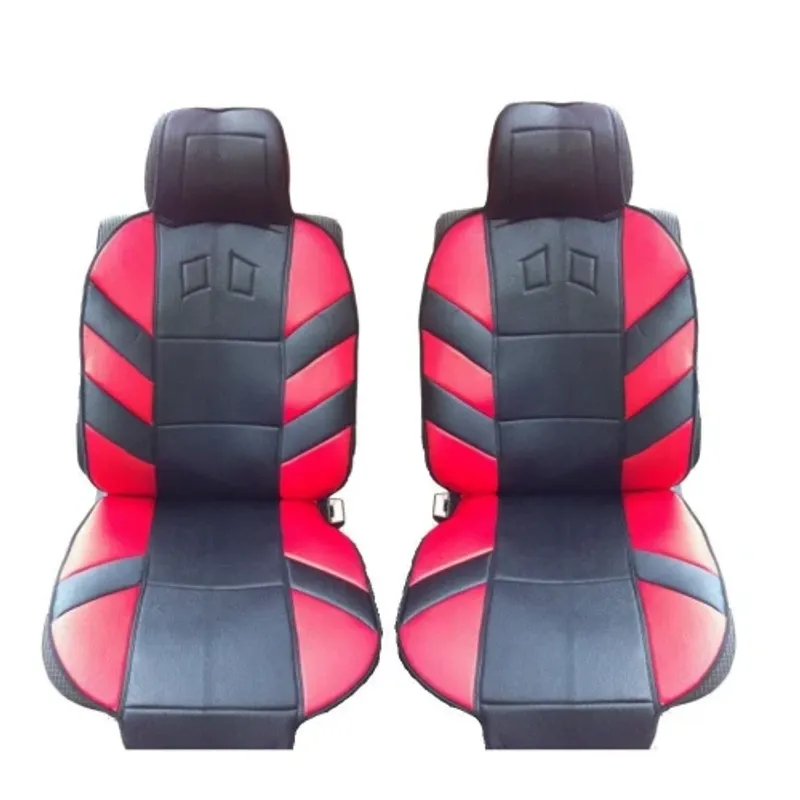 1 + 1 Универсални калъфи, тапицерия за предни седалки, Масажор, високо качествен текстилен материал, Червено-Черно - 0