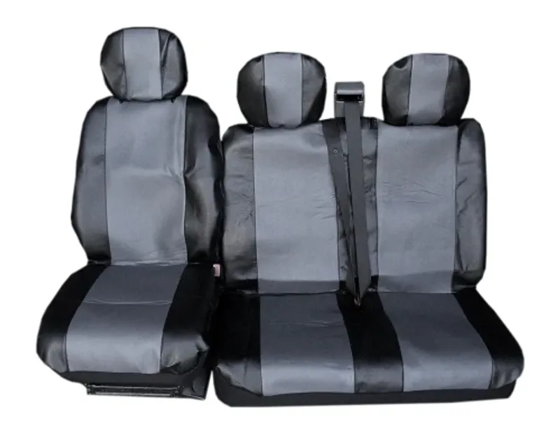 2 + 1 УНИВЕРСАЛНИ КАЛЪФИ, ТАПИЦЕРИЯ ЗА ПРЕДНИ СЕДАЛКИ ЗА АВТОМОБИЛ ЗА БУС ОТ ЕКО КОЖА , ЦВЯТ СИВО-ЧЕРНО - 0