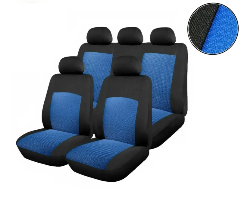 Универсална Авто тапицерия ,калъфи за седалки, пълен комплект ,9 части черна със синьо - 0