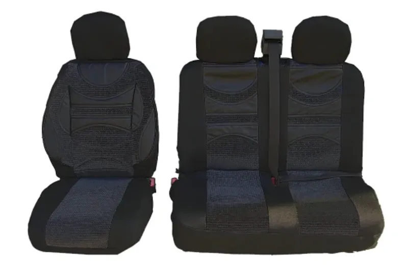 2+1 комплект универсални калъфи / тапицерия  Premium 1  за бус с опора в лумбалната област - еко кожа и текстил - черно - 0