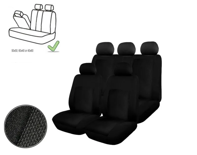 Универсална Авто тапицерия, калъфи за седалки, пълен комплект делима задна седалка с цип черна - 0