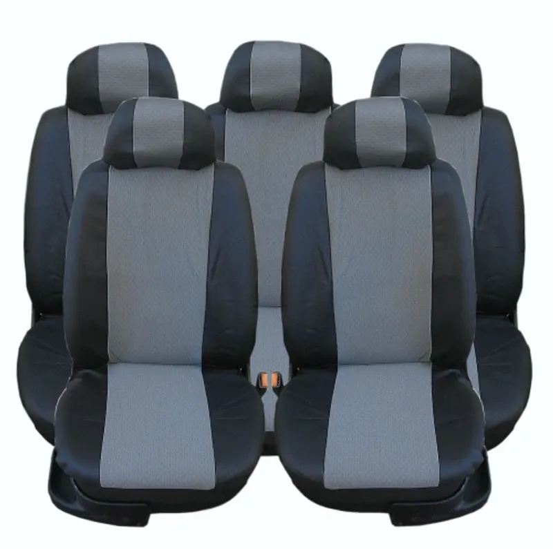 Калъфи тапицерия 5 единични седалки за VW Touran Sharan Ford Galaxy Citroen C8 Peugeot 307SW Citroen C4 Grand Picasso Peugeot 806 807 Черно-Сиво кожа-плат - 0