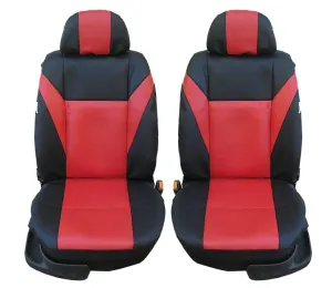 1+1 Комплект универсални калъфи тапицерия за предни седалки на автомобил бус джип еко кожа червено с черно