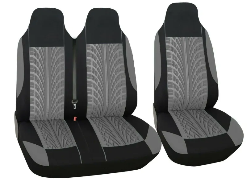 Комплект 2 + 1 тапицария/калъфи за бус/ван с шарка грайфер - текстил - сиво и черно - 5 части - 0