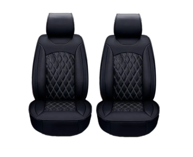 1+1 Универсална Кожена Тапицерия Калъфи за Предни Седалки Черно с Сив Кант - 0