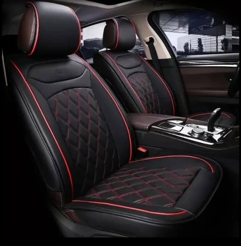 1 + 1 Комплект от 2 броя Универсална Кожена Тапицерия Калъфи за предни седалки Черно и Червено - 0