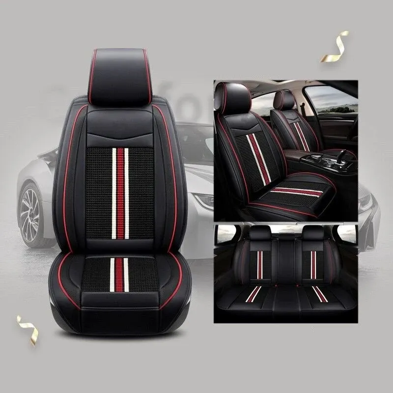 Луксозни калъфи за седалки Комплект Черна Кожена универсална тапицерия - 0