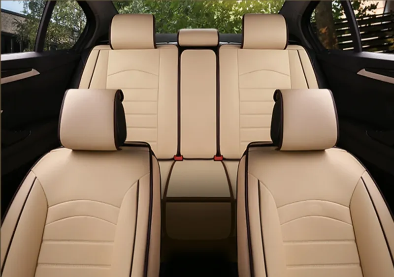 Пълен Комплект Бежови Луксозни Калъфи За Седалки Универсална Авто Тапицерия - 0