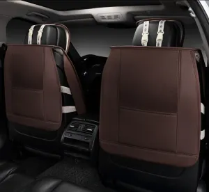 1+1 Комплект от 2 броя Универсална Кожена Тапицерия Калъфи За Предни Седалки Кафява