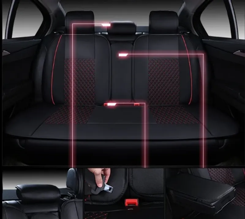 Лукс Комплект Черна Кожена универсална тапицерия / калъфи за седалки - 0