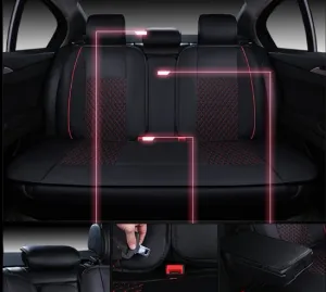 Лукс Комплект Черна Кожена универсална тапицерия / калъфи за седалки