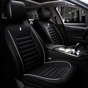 1+1 Универсална Кожена Тапицерия Калъфи за Предни Седалки Черно с Бял Кант