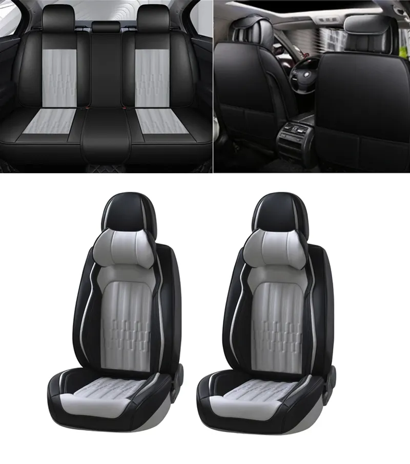 Пълен Комплект Универсална Тапицерия, Калъфи За Автомобилни Седалки Лукс Еко Кожа в Черно със Сиво TAP881 - 0