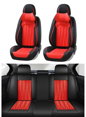 Пълен Комплект Универсална Тапицерия, Калъфи За Автомобилни Седалки Лукс Еко Кожа в Черно и Червено, с възглавнички TAP882